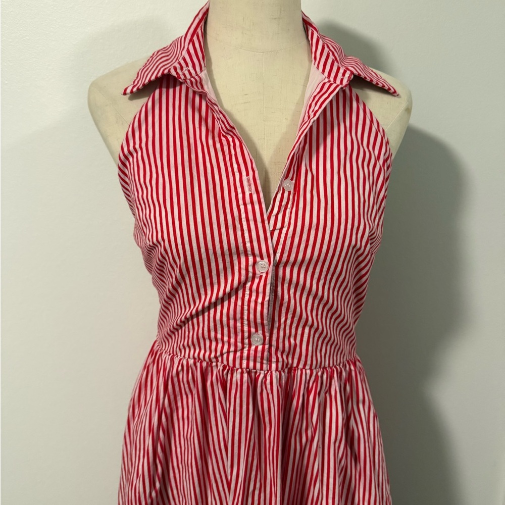 Red and White Striped Halter Dress